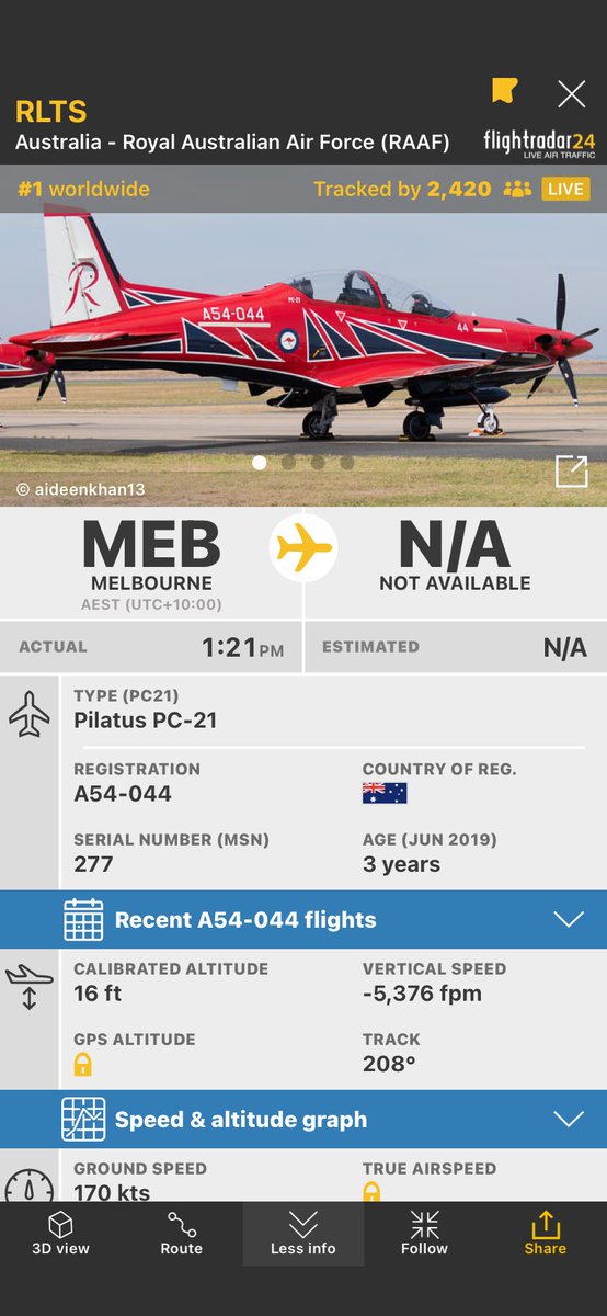 AbbieBeaBaumann's tweet image. ⁦@flightradar24⁩ #melbourne #prettybird GORGEOUS! from Melbourne 
fr24.com/RLTS/2fbdc621
