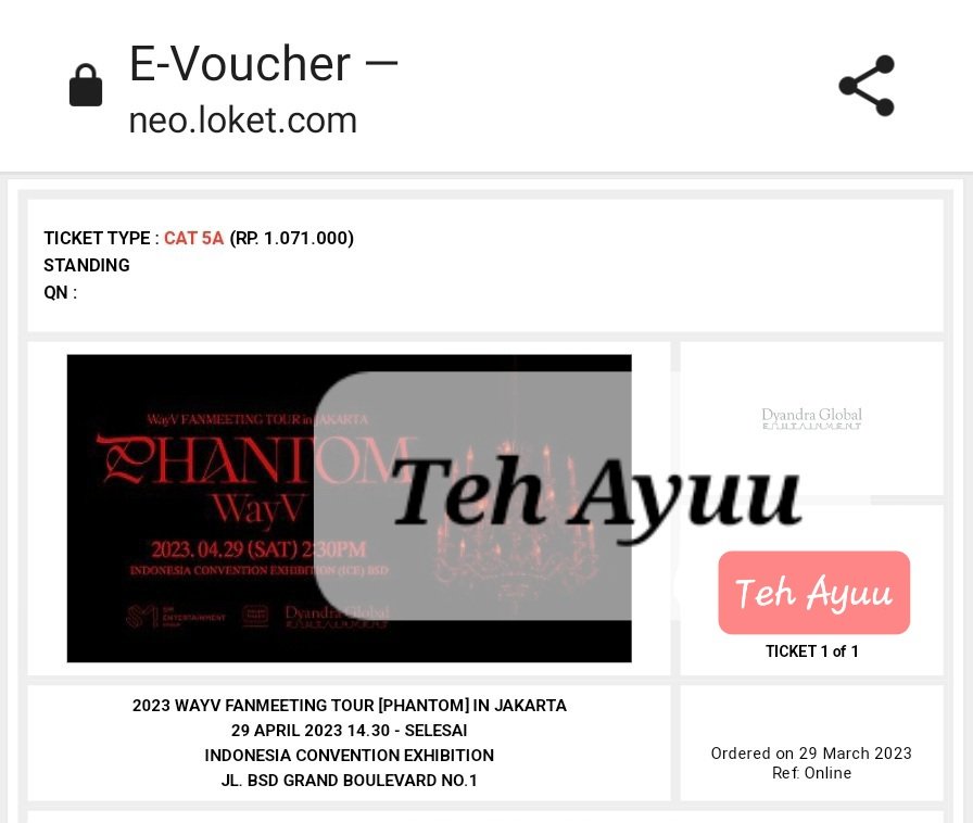 🌻 TODAY GA 🌻

• Ticket Fanmeet Phantom WayV Jakarta 29 April Cat 5A untuk 1 org pemenang

• Close 3 Hari

• Rules: RT and Reply yang baik2 buat WayV 

Good Luck~ ♡