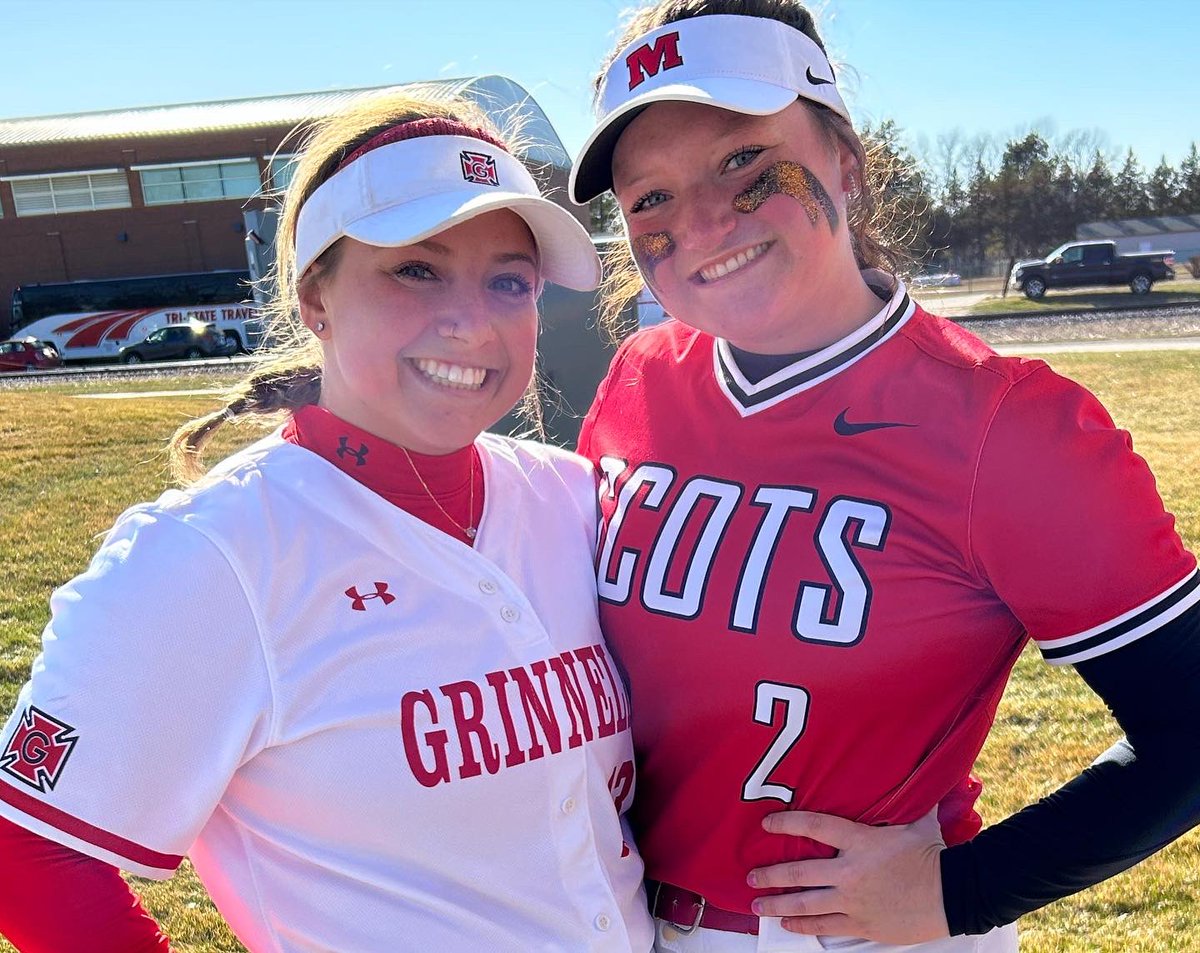 distracted_mom's tweet photo. Teammates since 2012, playing against each other for the first time in college. What a fun ride this has been! Still wearing red! Once a Mystic/Potter, always a Mystic/Potter. @LadyPottersSB @Morton_Softball https://t.co/q5JtPNvxWK