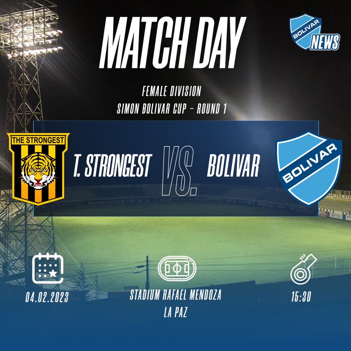 bolivar_news's tweet photo. MATCH DAY!!
๐Simon Bolivar Cup๐ง๐ด
#FemaleDivision
๐ Round 1. ๐Rafael Mendoza
๐La Paz ๐ง๐ด โฑ15:30(HB)
T.STRONGEST ๐ BOLIVAR
#BolivarNews || #ClubBolivar #UnidosSomosMasGrandes || #MatchDay || #Bolivar || #BolivarFemale https://t.co/EOImbl9zZu