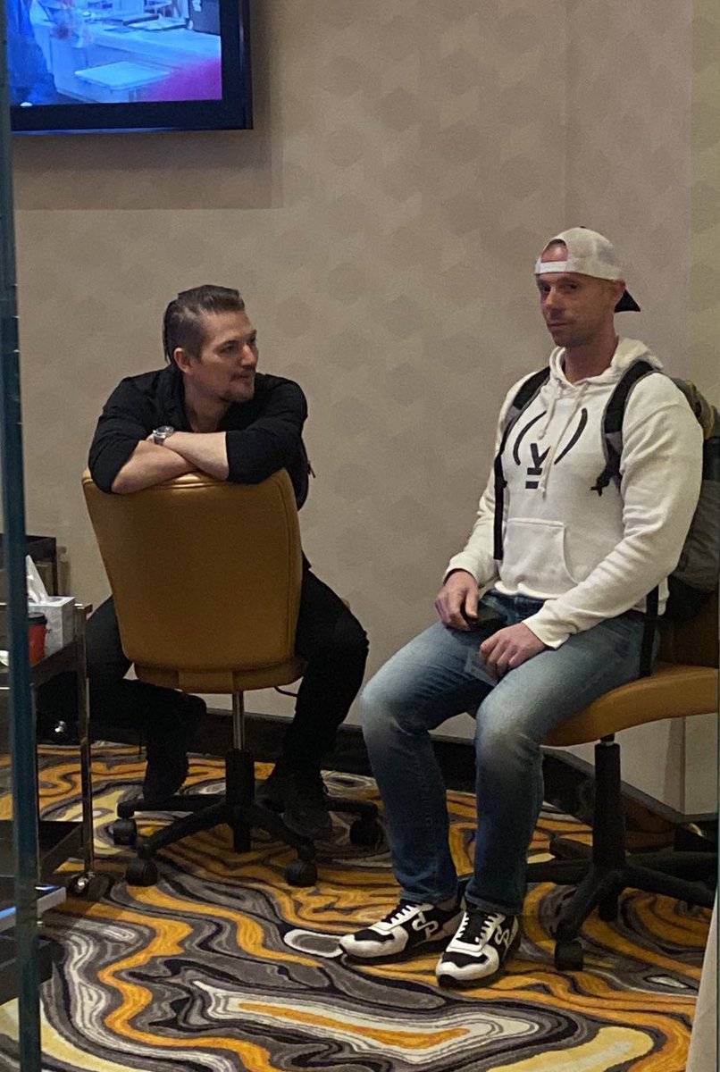 PokerProErik's tweet photo. @NFTbag80 @Joeingram1 Joey and Matt Berkey postgame interview time. #OnSceneReporting https://t.co/tTNAdP8Ze3