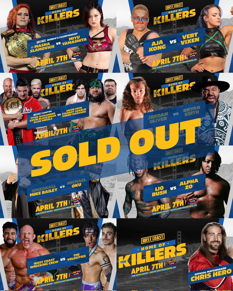 WCProOfficial's tweet photo. HOME OF THE KILLERS HAS OFFICIALLY SOLD OUT!!!
There will be no additional tickets at the door or online.
The only way to watch this is on https://t.co/sbcJsQRUID!!
7pm PST / 10pm EST https://t.co/wn9RxYhUcb