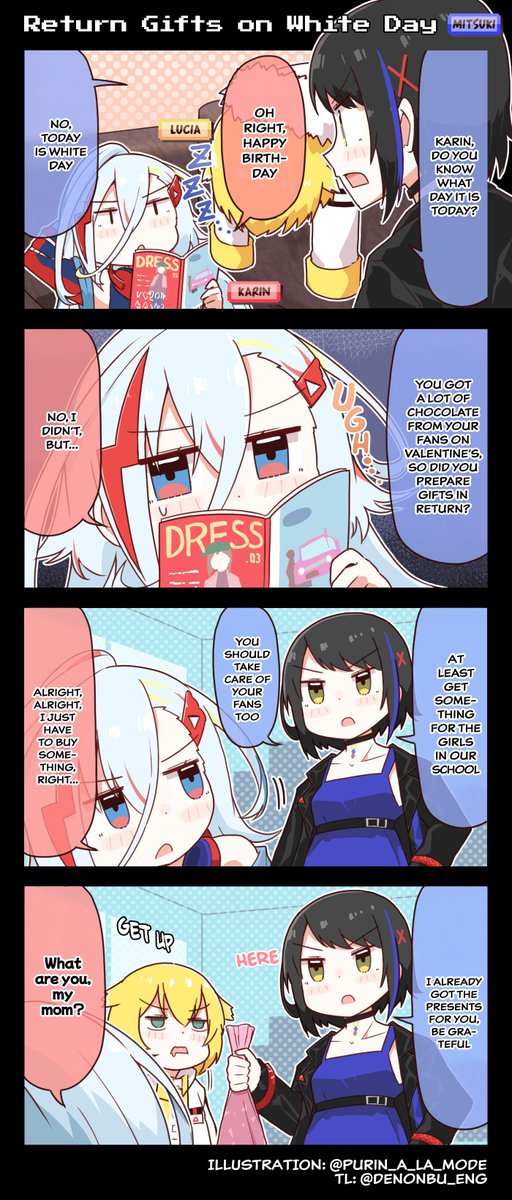 denonbu_eng's tweet photo. 4koma: "Return Gifts on White Day" ft. Shibuya area 

 #denonbu #電音部 https://t.co/8R2mc7suJ5
