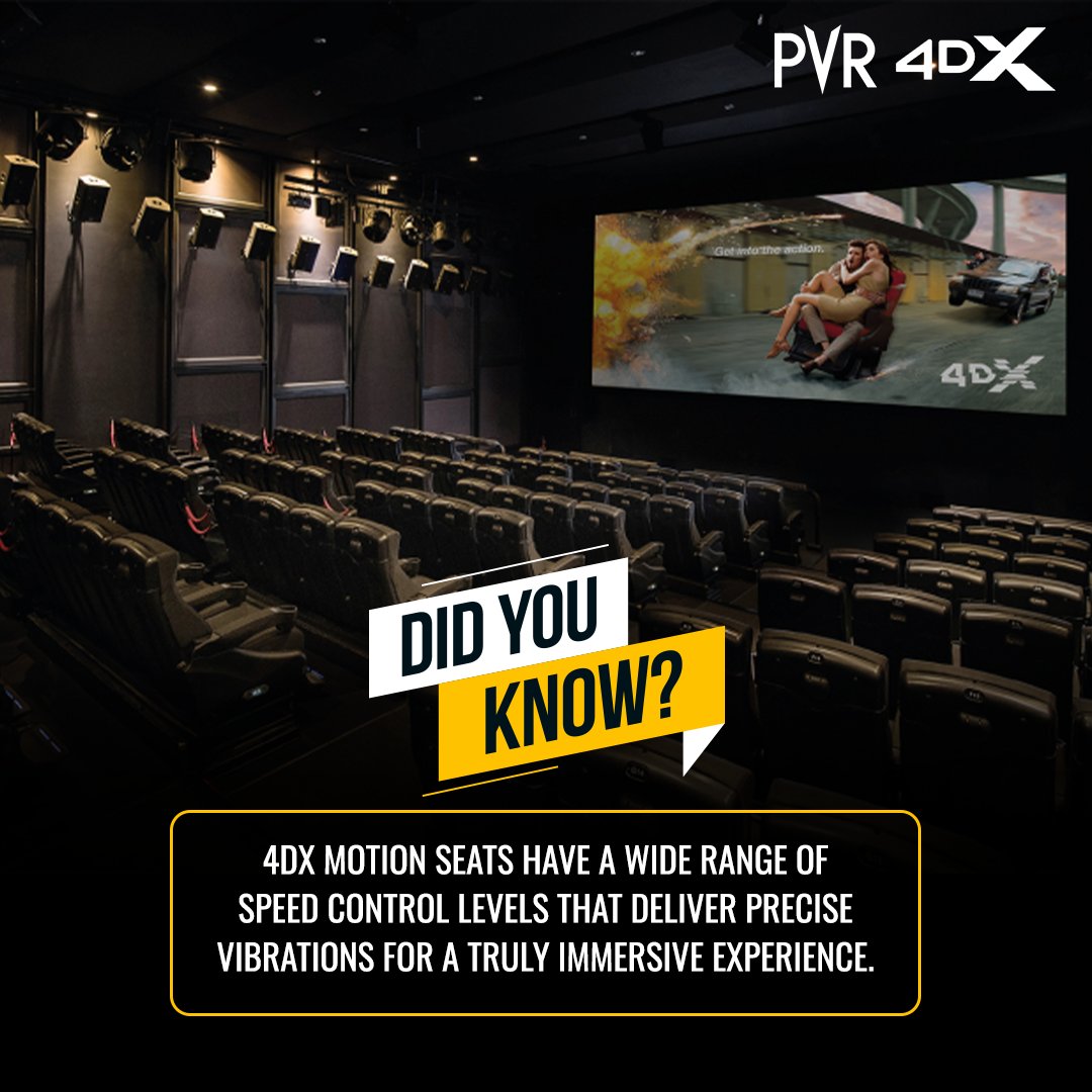 _PVRCinemas's tweet photo. #4DX draws you into the movie as if you’re living inside its world. It delivers precise and elaborate seat motions that match the movie scenes for a realistic experience.
.
.
.
#PVR4DX #4DXTrivia #DidYouKnow #MultiSensoryExperience #ImmersiveExperience https://t.co/eqXELo6jJr