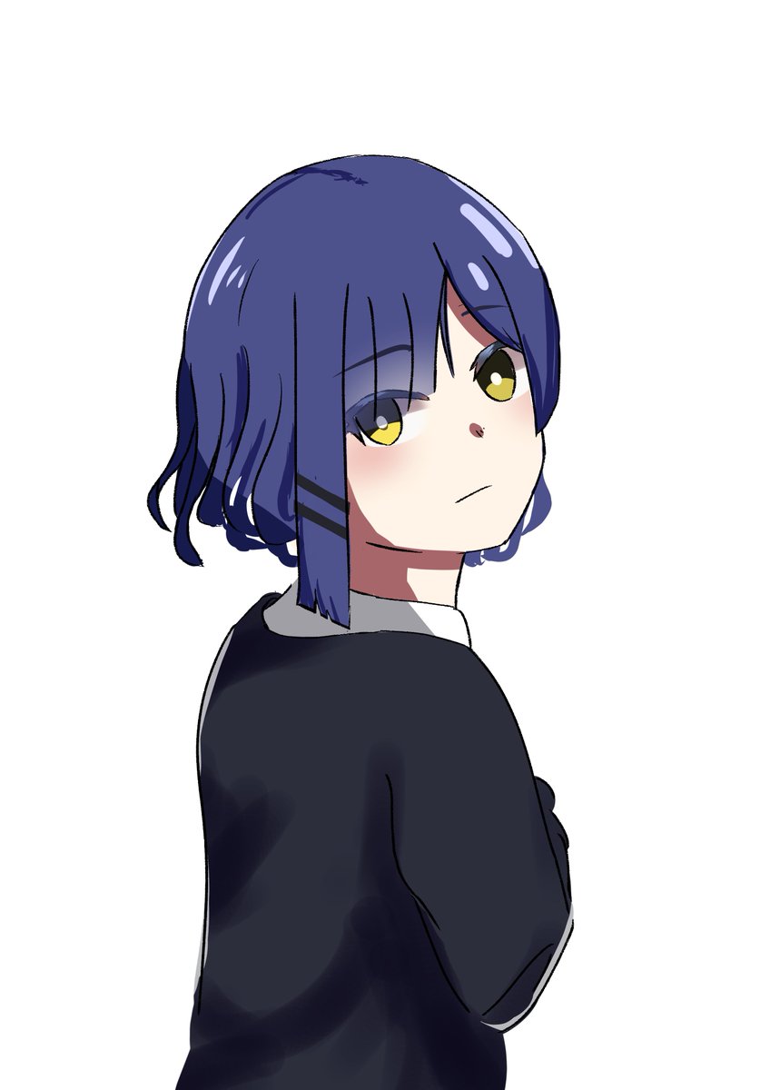 1girl solo blue hair white background yellow eyes simple background looking at viewer  illustration images