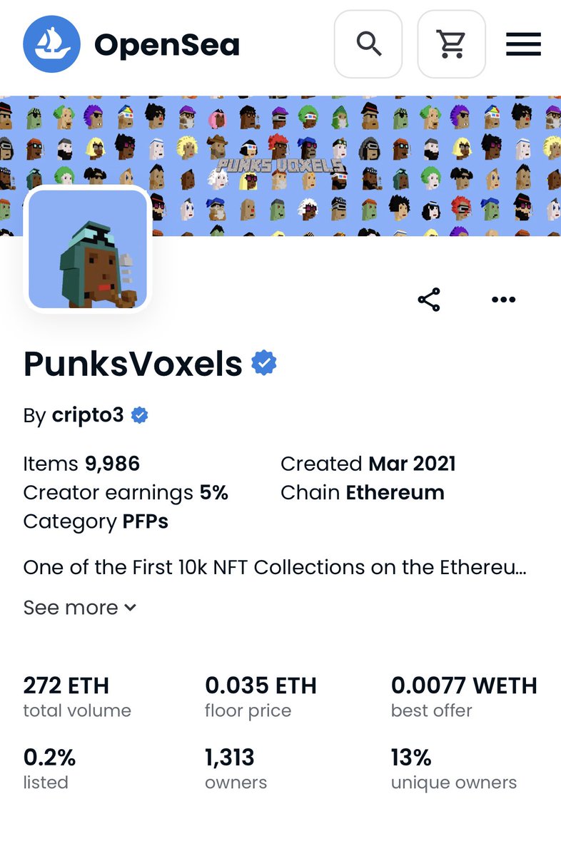 tomobrienart's tweet photo. The floor on #PunksVoxels is literally about 10 #NFTs away from a 1 #ETH FP, with only 0.2 listed ๐๐ if any whale were to sweep @PunksVoxels theyโd send it over a 1 #ETH floor quickly. Same founders as @cryptopunks ๐ pre-BAYC 10K #HistoricalNFT BULLISH.๐๐ #NFTcommunity https://t.co/wQ8eCrZncm