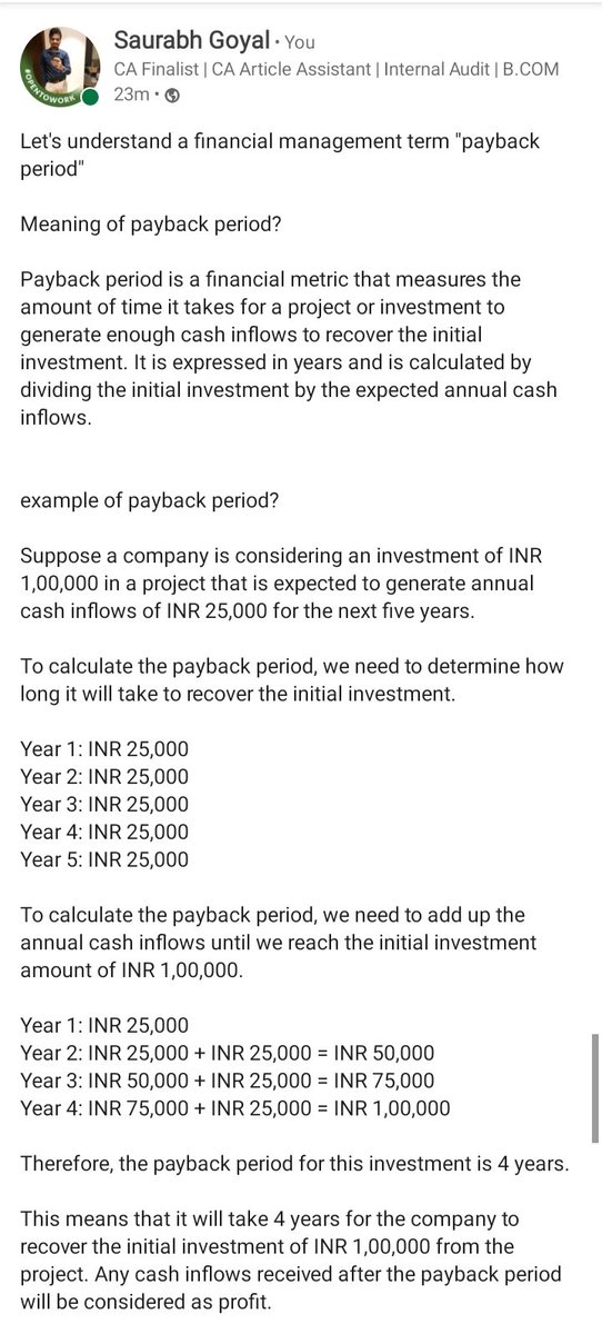saurabhgoyal199's tweet image. #paybackperiod #investment #cfa #frm #charteredaccountant #stockmarker #privateequity