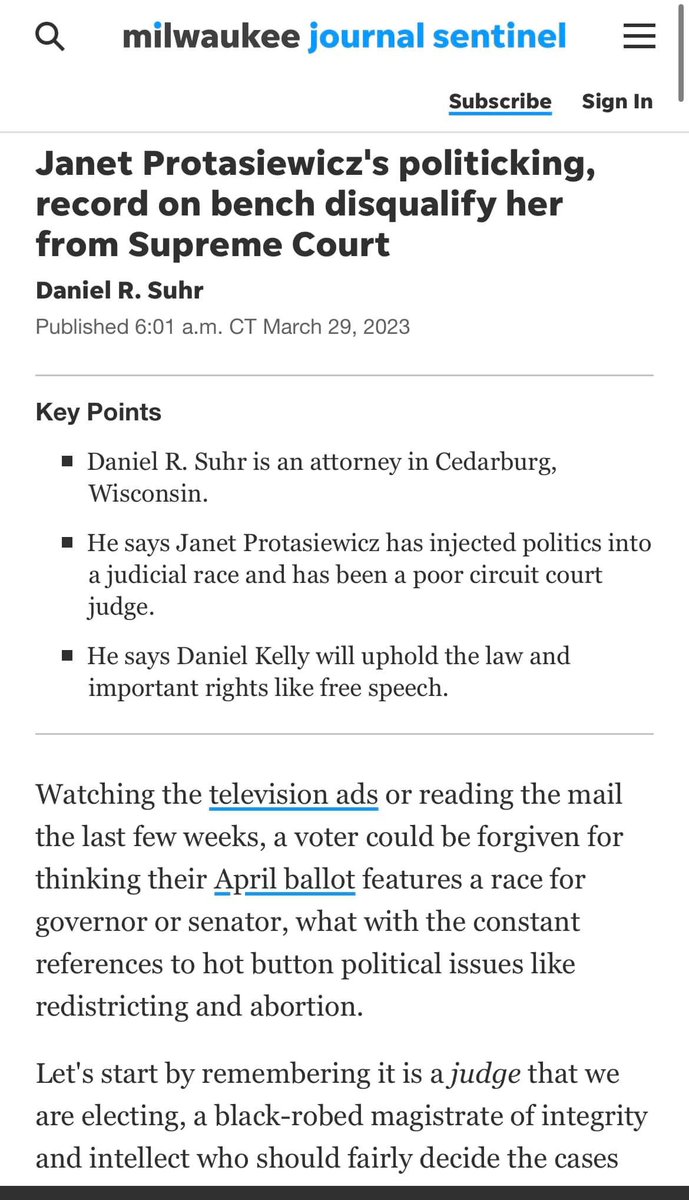 SCHWEITZER2024 (@schweitzer2024) on Twitter photo If even the liberal Milwaukee Journal is reporting on what a dumpster fire <a href="/janetforjustice/">Justice-elect Janet Protasiewicz</a> will be it must be a lot worse than we can imagine.
Don’t for for her. Save Wisconsin. Vote for @JusticeDanKelly If even the liberal Milwaukee Journal is reporting on what a dumpster fire <a href="/janetforjustice/">Justice-elect Janet Protasiewicz</a> will be it must be a lot worse than we can imagine.
Don’t for for her. Save Wisconsin. Vote for @JusticeDanKelly