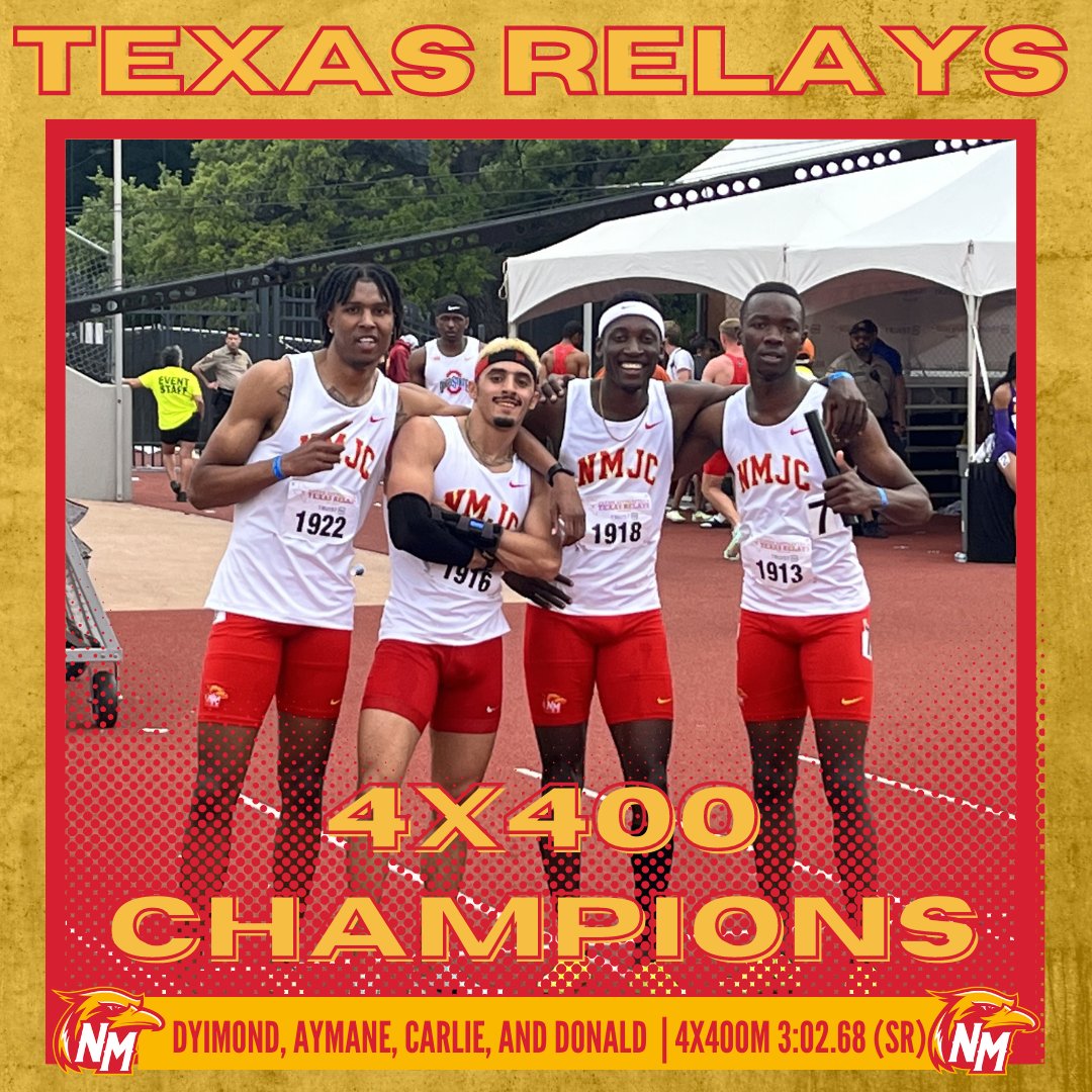NMJCTbirds's tweet photo. No Joke! The T-Bird men's track and field 4x400 relay squad won the Texas Relays 4x400 relay! The race featured eight NCAA DI teams! What a win! #FeelTheThunder https://t.co/P5qoytbaHm