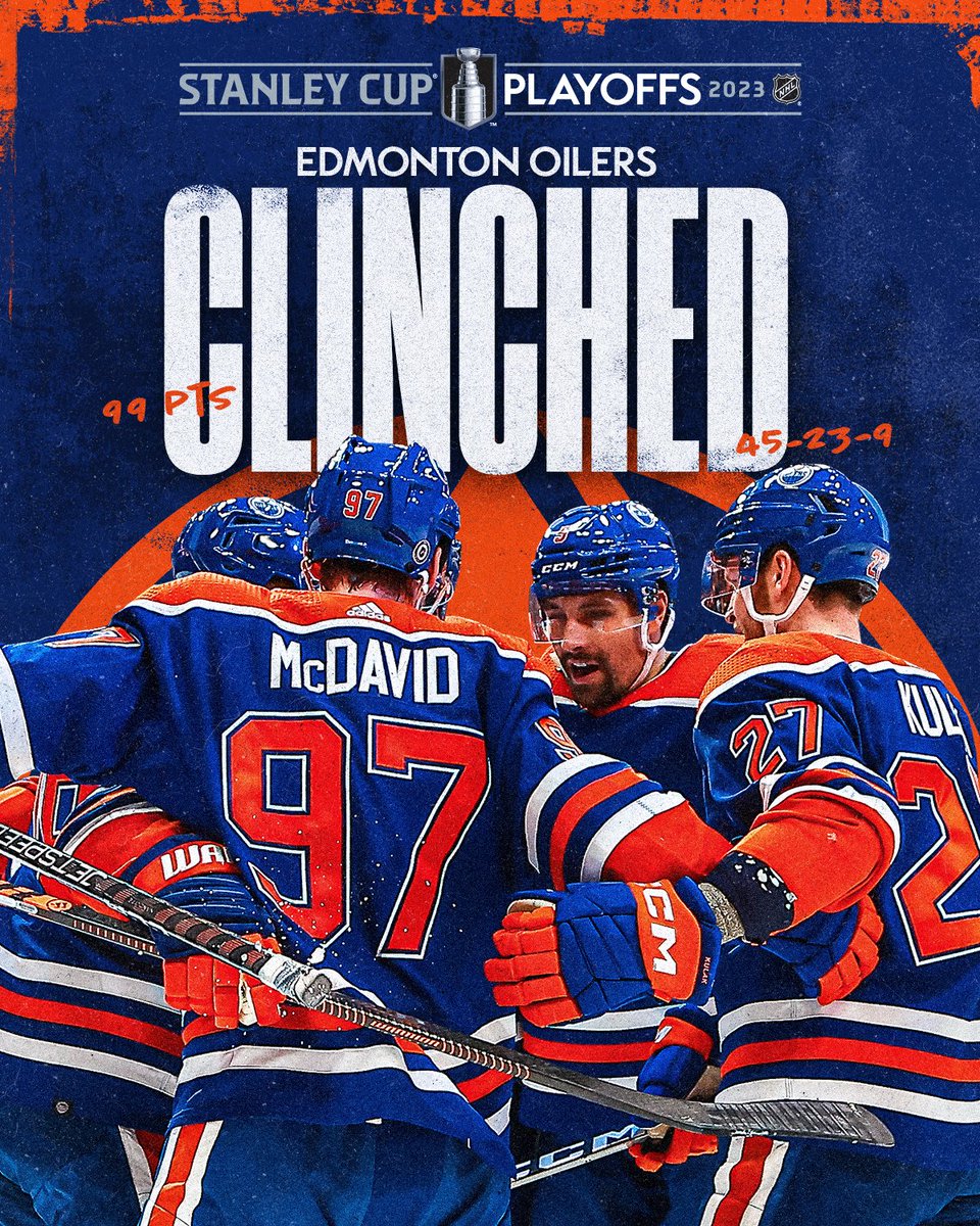 NHL's tweet image. ARE YOU READY, EDMONTON?! 🟠🔵

The @EdmontonOilers have secured their spot in the #StanleyCup Playoffs! 👏