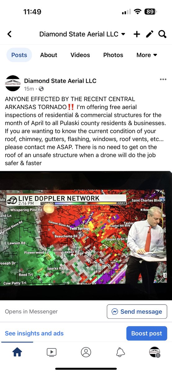ANYONE EFFECTED BY THE ARKANSAS TORNADO‼️ I’m offering free aerial inspections of residential &amp; commercial structures to all Pulaski county residents &amp; businesses. Don’t get on the roof of an unsafe structure! #arwx <a href="/KATVJames/">James Bryant</a> @KATVToddYak <a href="/KATVBarry/">Barry Brandt</a> <a href="/KATVNews/">KATV News</a>