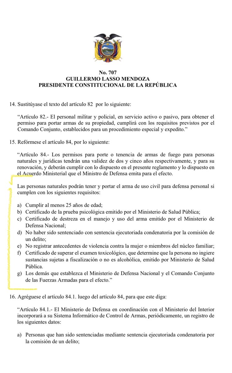 ProntoNoticias_'s tweet photo. 🔴 No se aceleren. 

El porte de #Armas en #Ecuador ya cuenta con decreto, sin embargo se establecen varias condiciones para usarla. ⬇️ https://t.co/EUGyNIBE7R