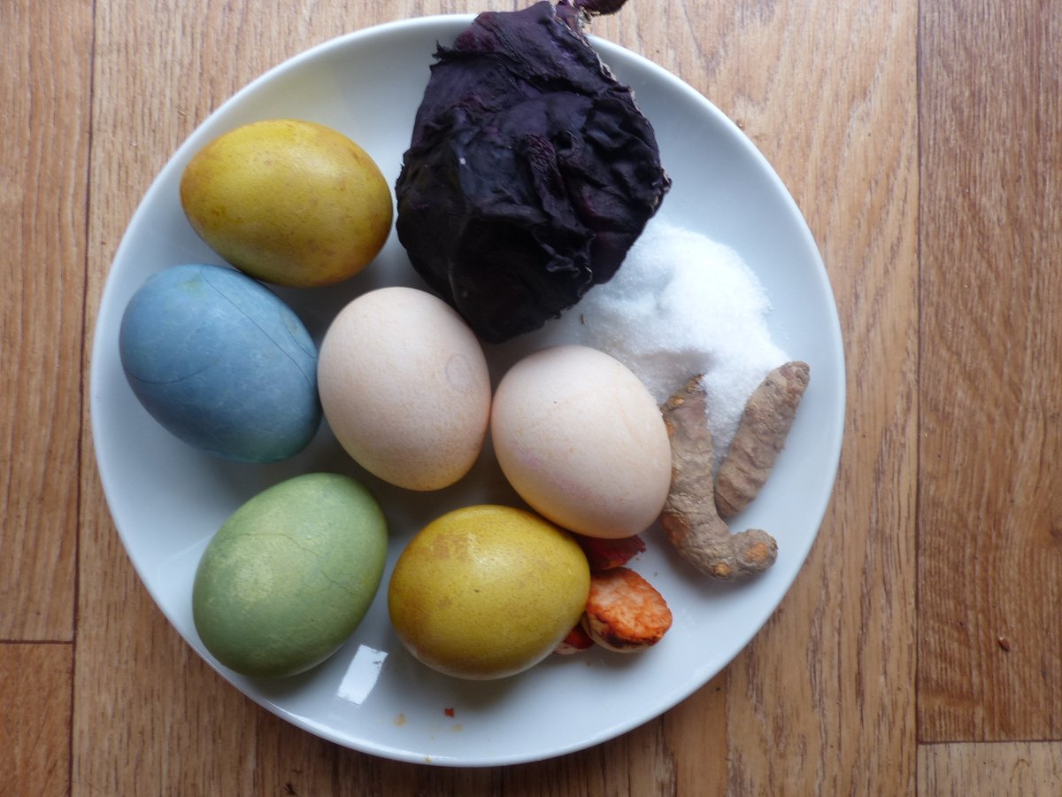 Huevos de #Pascua pintados con #curcuma y #lombarda y nuez de #aguacuate #tintesnaturales, #ostereier mit #Naturfarben gefärbt: ein Versuch mit #Kurkuma und #Rotkohl und #Avocado-Kern #naturaldyeing