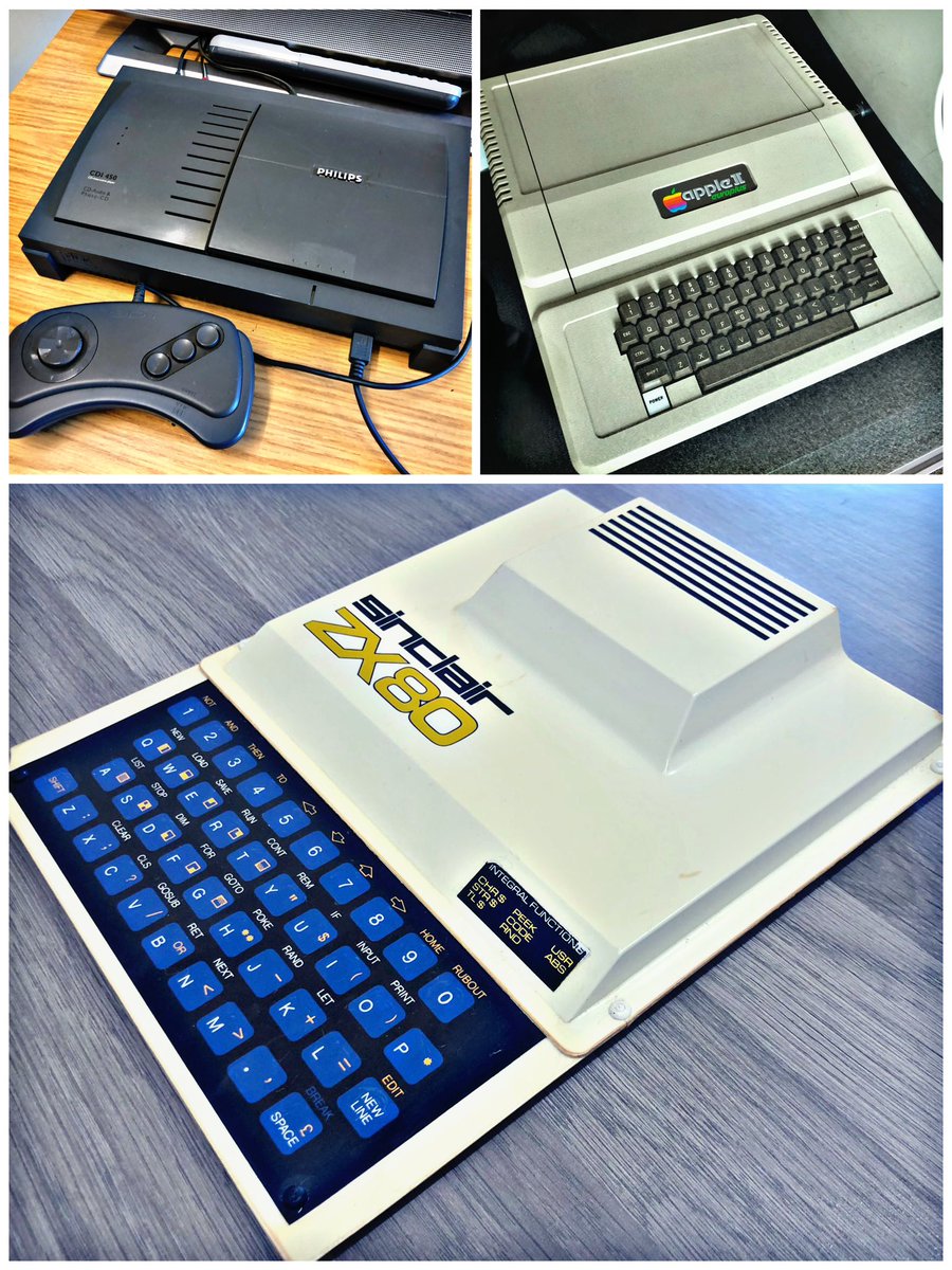 SWRetroComp's tweet photo. Today’s #RetroTrio offers you the #Philips #CDI450, #Sinclair #ZX80 and #Apple2 #Europlus. Which will you keep, gift to a friend and delete forever? #RetroComputing #ComputerHistory #RetroGaming #VideoGames https://t.co/WF9EJxlnQe