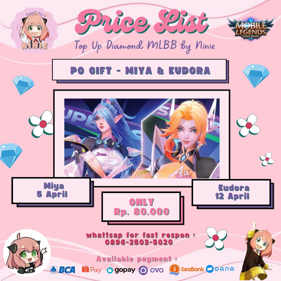 siindrom's tweet photo. Open pre order gift - Miya & Eudora
๐ฐ 80.000
- legal, anti ketarik
- wajib berteman dengan akun gift
- delay 7-8 hari
- no cancel, no reffund
#zonauang #zonajajan #topupml
T. Topup diamond dm ml murah gift skin po miya eudora limited 515 https://t.co/2g7DkIEQTh