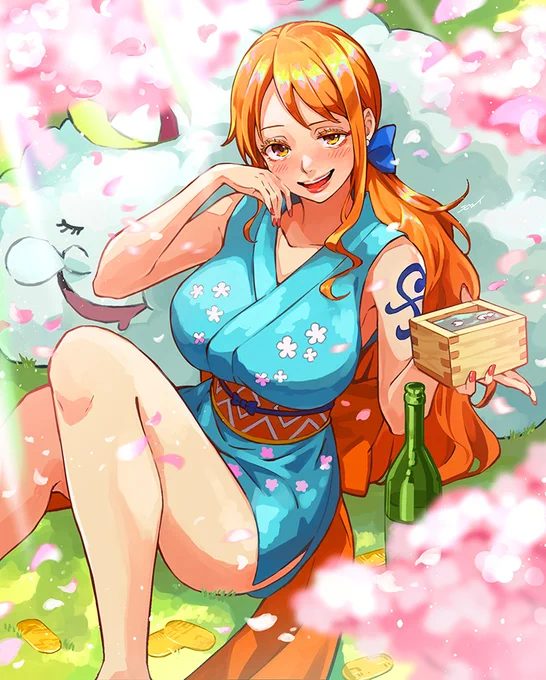 花見をするナミを描きました。Nami Wano from One Piece.#ONEPIECE #ワンピース 