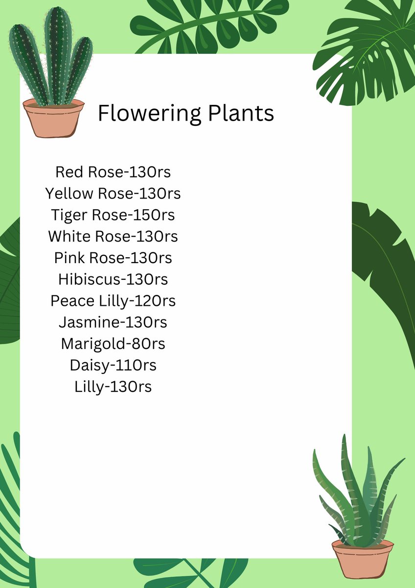 GardenLyfe1's tweet photo. For Our First 10 Costumers Buy 1 Plant get 1 Plant For Free, To Place Your Order Contact Us On WhatsApp    +91 97050 66763 (Messages Only) And On Our Instagram @GardenLyfe1  For More Details Check Our Website  https://t.co/D6W851DOY7
Plants And there prices https://t.co/8kL1pLCU5h