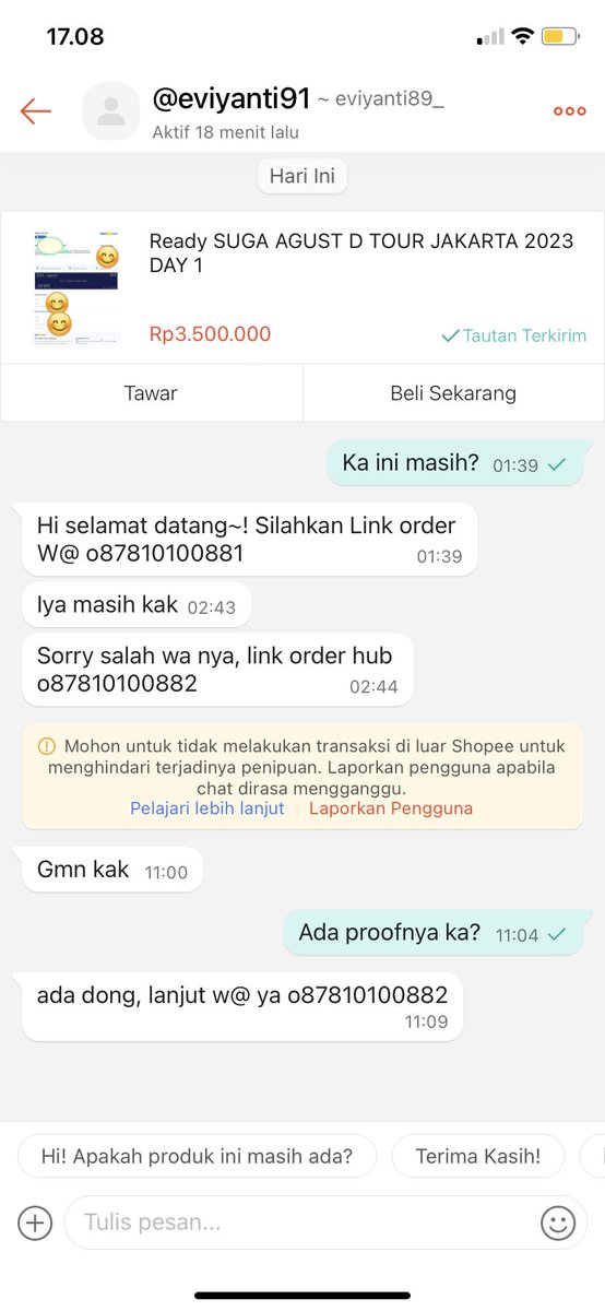njanifaw's tweet photo. HELP RT!! SCAMMER TIKET AGUST D In JKT 😤😤

1. Berawal dari 🍊
Lanjut dong aku chat wa https://t.co/JU1B8jB22n