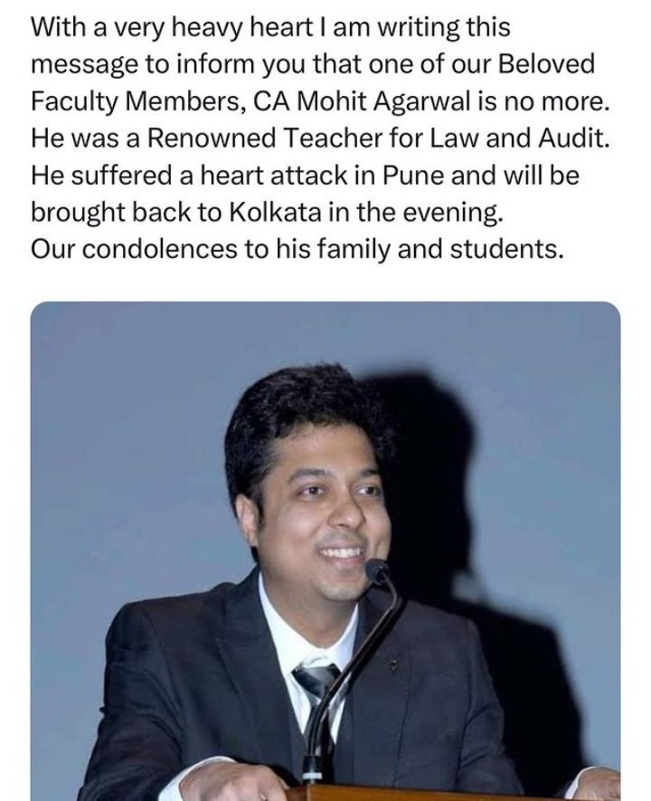 Kavinya_Dev's tweet photo. Seems to a very shocking news...
A genuine as well a friendly teacher @MohitAgarwlMEPL..
A deep condolence to his family &amp;
Wish his soul may RIP🙏🏻🙏🏻
#missyoumohitji https://t.co/AVGOVsX2WC