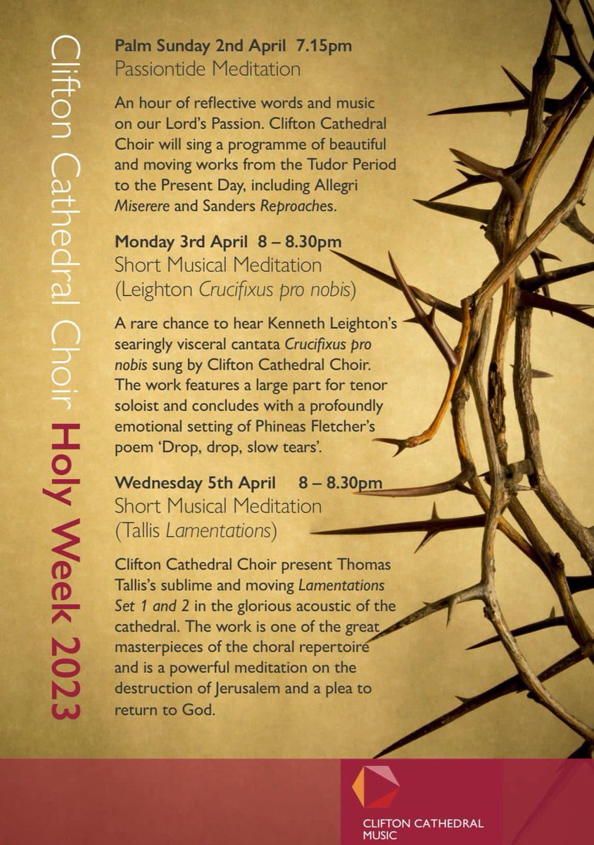 JennyWard87's tweet photo. Holy Week starts today! Come hear the choir sing the most beautiful music @clifton_cath @cliftonmusic https://t.co/66PE5UJJ8A