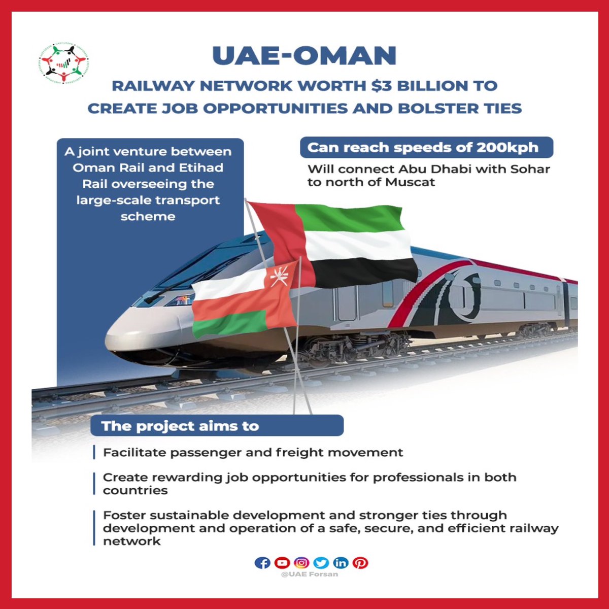 An exciting #development for both nations! 
🚆 The UAE-Oman #railway network, worth $3 billion, is set to boost ties and create job #opportunities.