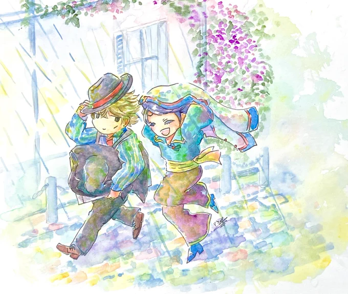 『春色の天気雨』~MM24時。#透明水彩 