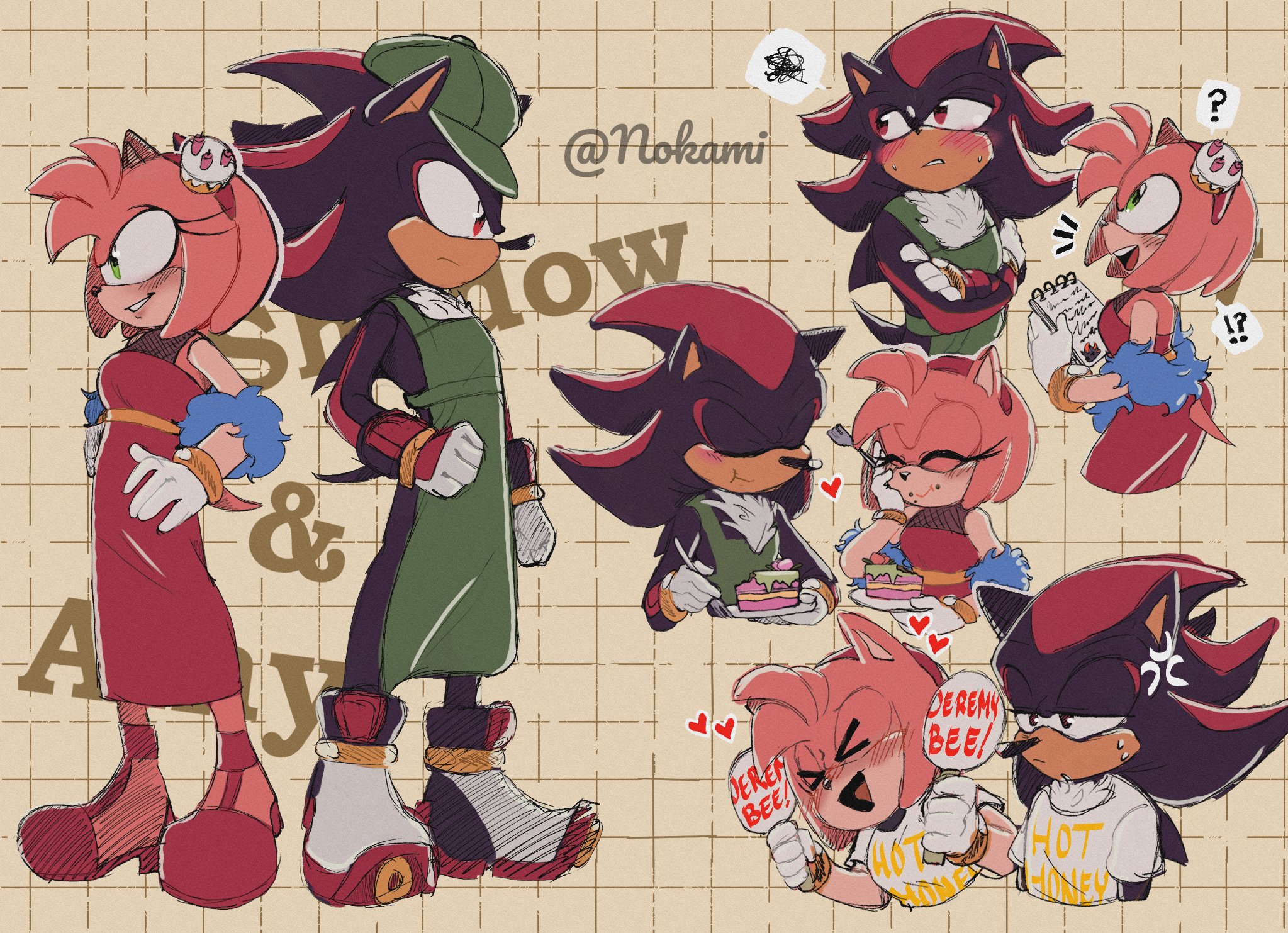 sonic the hedgehog, amy rose, and shadow the hedgehog (sonic) drawn by  kumo_zd