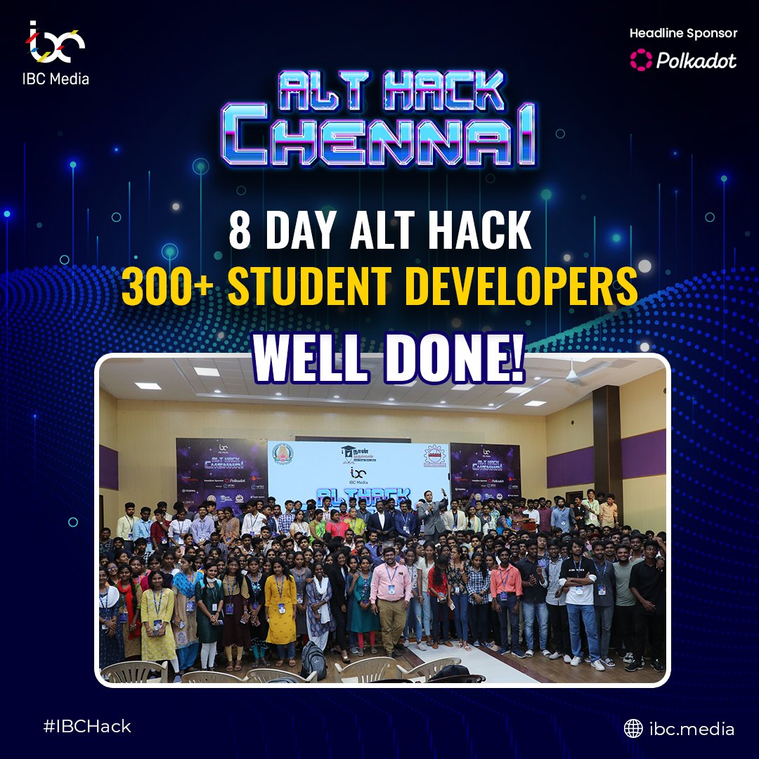 IBCMedia_'s tweet photo. Alt Hack Chennai at Anna University has officially wrapped up! 🎉
A huge shoutout to all the talented student developers who joined us for 8 days 🥳
Such an inspiring crowd!😍
#university #naanmudhalvan #chennai #ibcalthack #althackchennai #ibc2023 #ibchack https://t.co/osI5JwFfB0