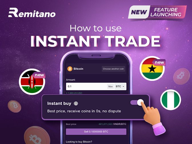 remitano's tweet photo. The best price, without dispute and instantly? I have it for you!  

Using #Remitano's #InstantTrade you can always make the best trades without difficulties and easily, quickly and safely!  

Just use it once and you will love it immediately!  Join now! 
https://t.co/4hMRuBEEEM https://t.co/naH1UvxlzD