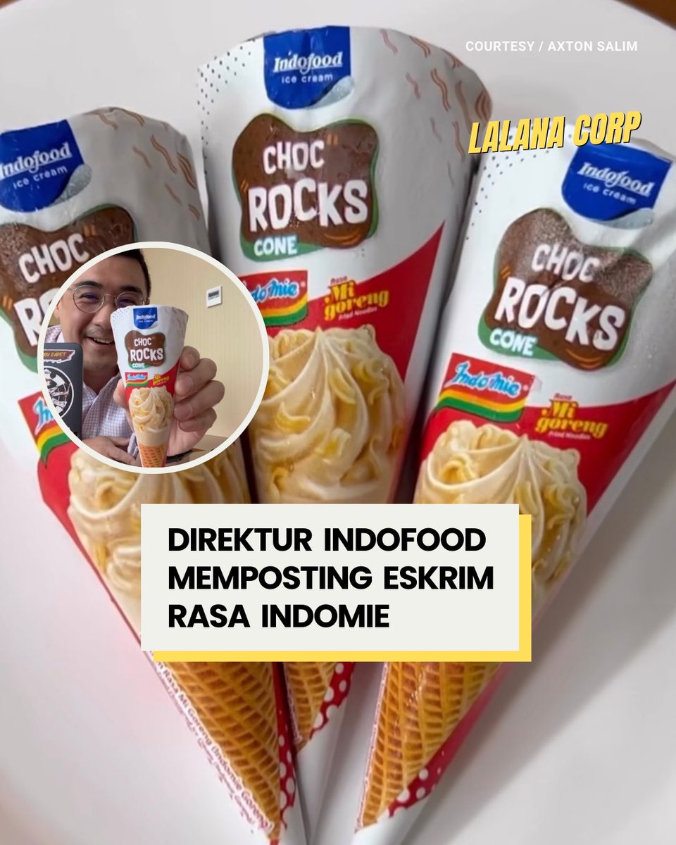 lalanacorp's tweet photo. Direktur Indofood, @axtonsalim memposting varian baru eskrim rasa Indomie ๐ฅน SEMOGA INI BUKAN APRIL MOP YA GUYS!
-
#LLNCORP #indomie https://t.co/LjUz3cLYSN