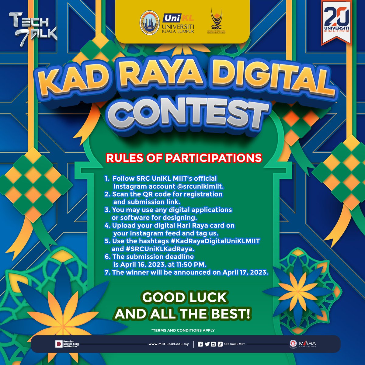 SRCUniKLMIIT's tweet photo. Eid al-Fitr is just around the corner and what better way to celebrate than with our Kad Raya Digital contest? 🌙📲 Create your own unique design and submit it through the link provided in Google Form for a chance to win cash prize. Terms and conditions apply. Good luck! https://t.co/8a9uhyAVx5