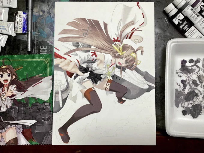 金剛(作画中) #艦隊これくしょん #艦これ #金剛(艦隊これくしょん) #アナログイラスト #アナログ絵 #手描き  