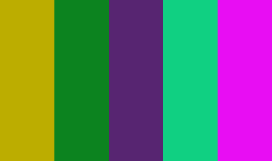 palette_gen's tweet photo. Kobold 
 #bcad00 #0c831f #572571 #10d082 #e80df3 https://t.co/60GnUgzOO5