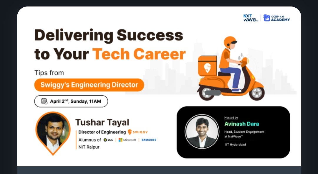 sohel_mohammed2's tweet image. Hi friends
The poadcast about Delivering success to your Tech career
with Mr.Tushar Tayal sir 
is been amezing podcast
I learnt about how to rich our goal and 
focus on the goal and achieve it.
#ccbp
#Avinash sir
#rahulattuluri sir 
#Tushar Tayal sir
#nxtwave
#tech
 #success