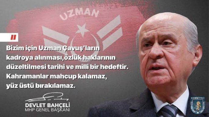 3269 sayılı Uzman Erbaș kanunu acilen değișmelidir
🔹Kadroları yok
🔹Kıdemleri rütbeden sayılmıyor
🔹Çalışma yönetmeliği yok
🔹Nöbet yönetmeliği yok
🔹Sözleşme çilesi var
Kahraman Uzman Çavuşlar müjde bekliyor. 
<a href="/RTErdogan/">Recep Tayyip Erdoğan</a>
<a href="/alitilkici38/">Ali Tilkici 🇹🇷</a>
<a href="/dbdevletbahceli/">Devlet Bahçeli</a>
@ErbakanFatih
#UzmanÇavuş