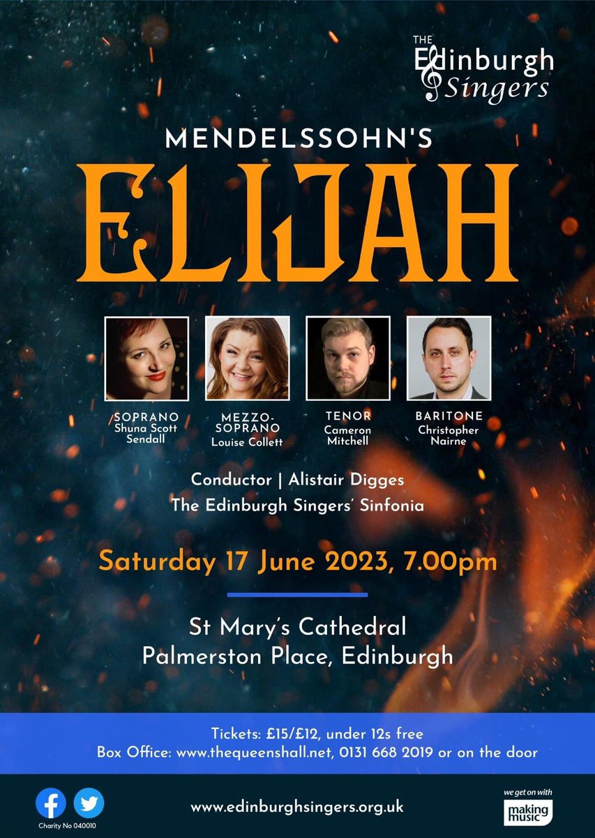 The Edinburgh Singers season finale features four soloists that will be very familiar to Opera Bohemia audiences! Our Musical Director conducts Mendelssohn’s masterpiece in the stunning setting of St Mary’s Cathedral. Link to tickets below… thequeenshall.net/whats-on/mende…
