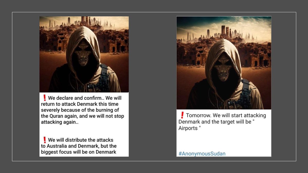 Threat Intel analysts at Team Karimganj have discovered that #hacktivists group #AnonymousSudan has set its sight on Denmark and planning to target Danish airports. #cybersecurity #darkwebmonitoring #ThreatIntelligence
