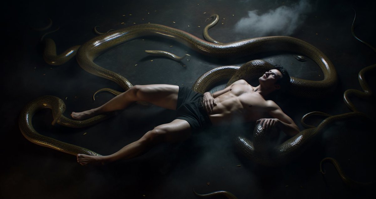 SlyCryptoWitch's tweet photo. Dunno how we got here….but I ain’t complaining! 👀😮💨🐍 #latenightAI #midjourney https://t.co/DN1LoUZduU