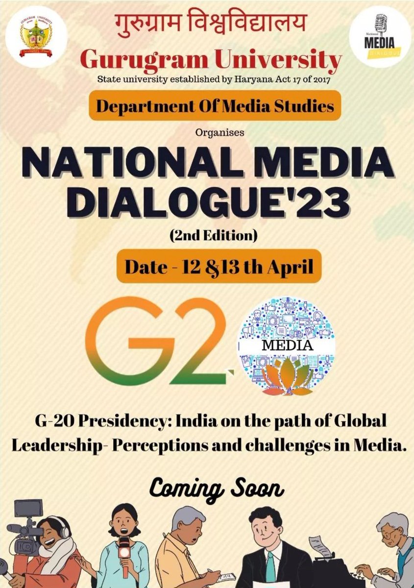Yati Atri🍀 (@y_athena_) on Twitter photo Department of Media Studies,
Gurugram University is going to organise it's #SECOND
National Media Dialogue on 12th & 13th April 2023 themed as G20 Presidency: India on the path of
global leadership perception & challenge in Media..
<a href="/MediaStudiesggu/">Media Studies Gurugram University</a>
<a href="/gurugramuniver1/">Gurugram University (GUG)</a> #G20India Department of Media Studies,
Gurugram University is going to organise it's #SECOND
National Media Dialogue on 12th & 13th April 2023 themed as G20 Presidency: India on the path of
global leadership perception & challenge in Media..
<a href="/MediaStudiesggu/">Media Studies Gurugram University</a>
<a href="/gurugramuniver1/">Gurugram University (GUG)</a> #G20India