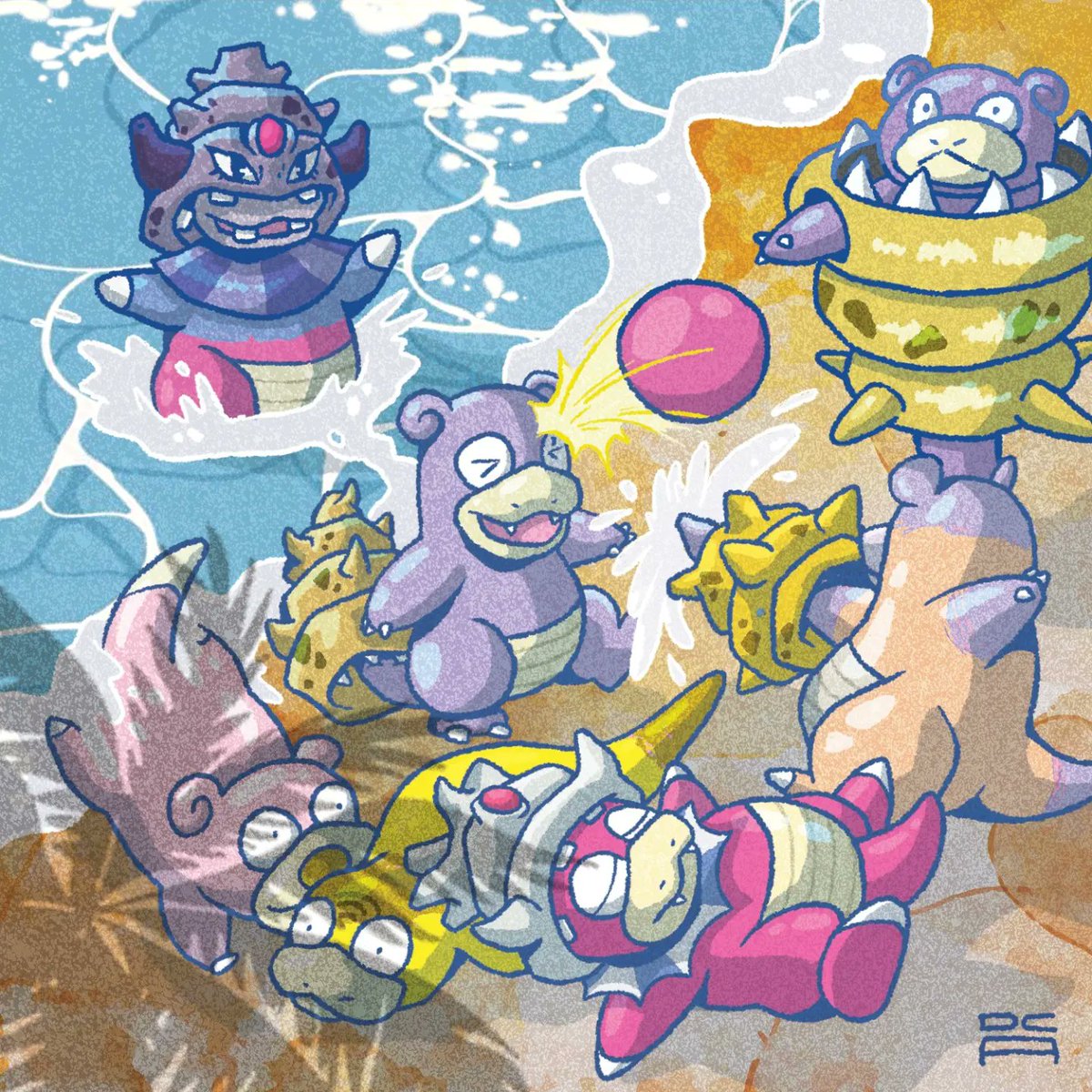 DC_Alley's tweet photo. Episodio de playa de slowpoke y sus amigos. También su versión shiny. #Pokemon #slowpoke #yadon https://t.co/lP0dPtRXsR