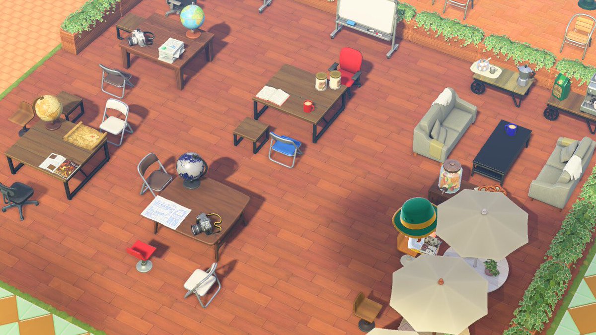 今日は社会科のお勉強📝資料の整理に疲れたら、休憩スペースでコーヒーでも☕️
#ACNH
#AnimalCrossing 
#島クリ