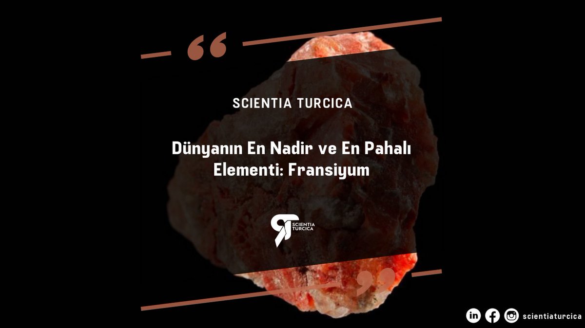 ScientiaTurcica's tweet photo. Periyodik tablodaki 87. element olan Fransiyum; doğal olarak oluşan ancak inanılmaz derecede nadir bulunan radyoaktif bir elementtir. 

#element #fransiyum 

https://t.co/gFa4IS9yzD https://t.co/6hW6gHxjOl