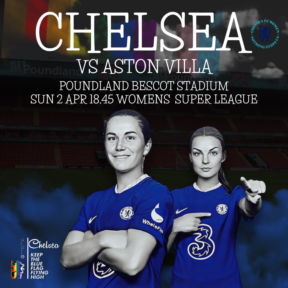 ChelseaPride_'s tweet photo. ๐ Away Match Day
๐ @BarclaysWSL
๐ Poundland Bescot Stadium
โฐ 18.45 UK
โฝ๏ธ Aston Villa vs Chelsea
#CFCW | #OneClub | #COYB https://t.co/6j7fJoEZeB