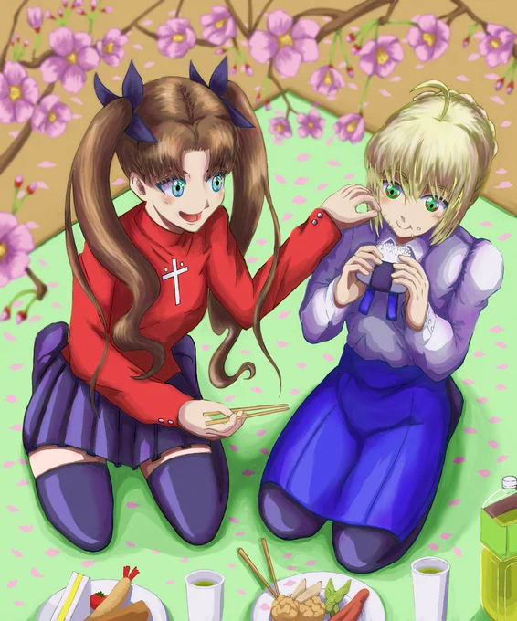 セイバーさん&遠坂さんのお花見#フェイトステイナイト#セイバー#アルトリア・ペンドラゴン#遠坂凛 