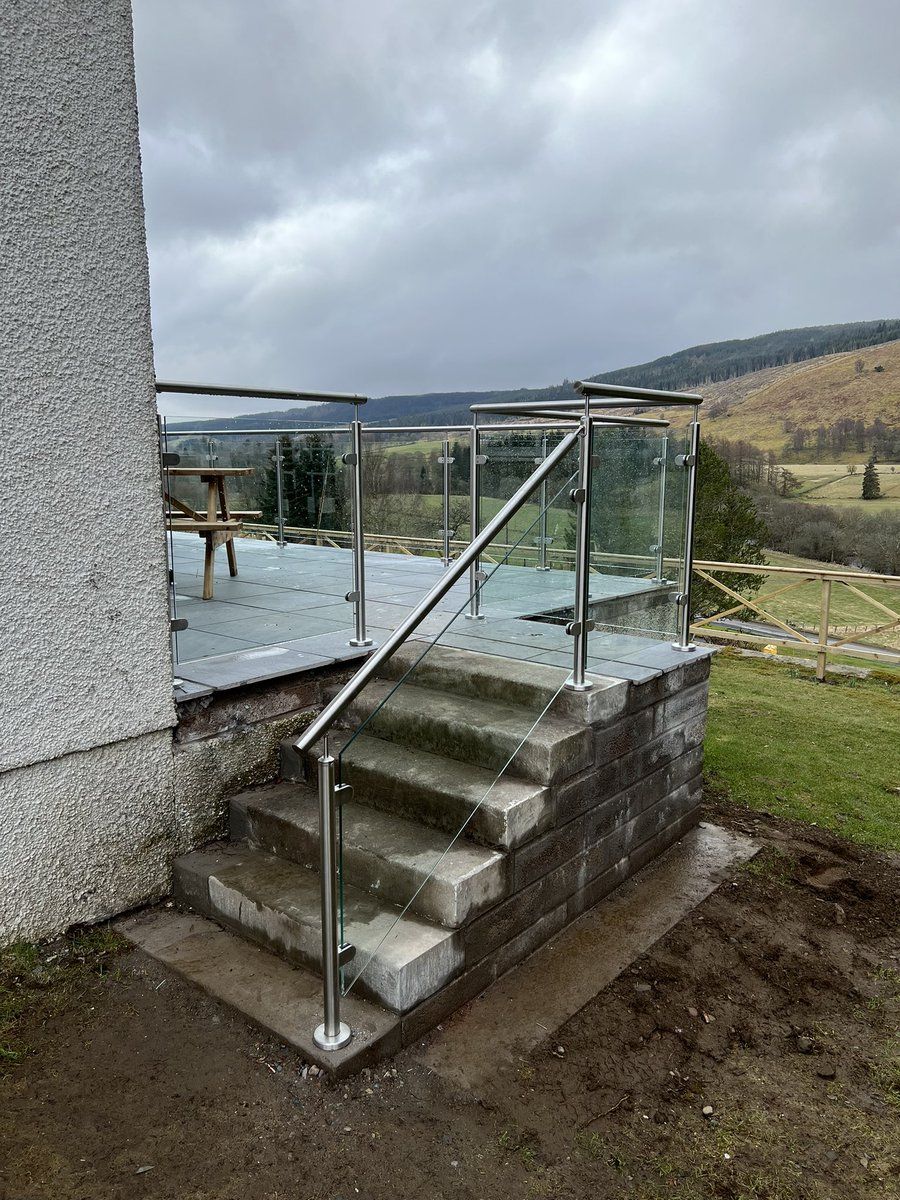 AhMackieCo's tweet photo. Ballintuim 

Our guys were at Ballintuim caravan park yesterday to complete this job.
Glass balustrade fitted to outdoor seating area and steps. Glass balustrade also fitted to the accessible ramp.
#outdoorspace 
#viewsformiles
#holidaypark https://t.co/3Y0F85kvE2