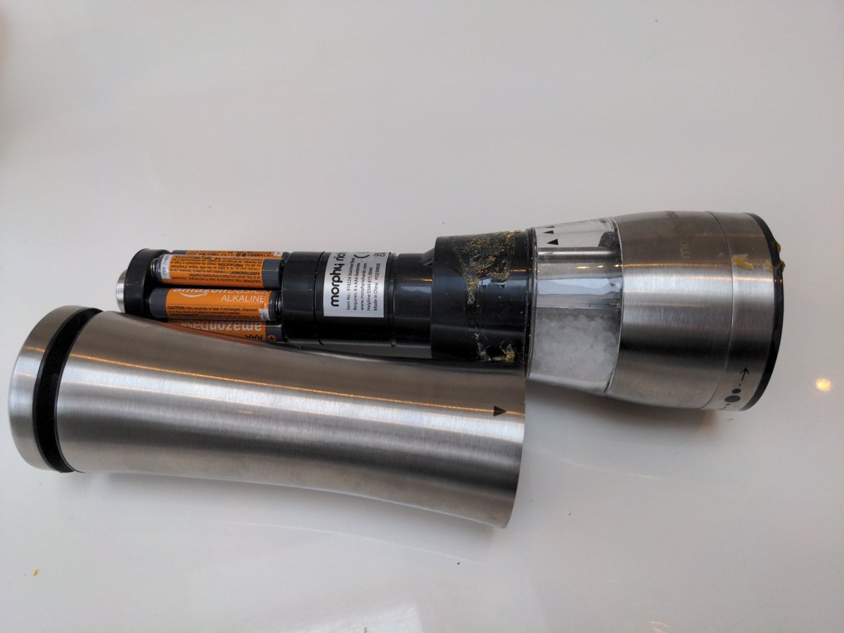 tryrobbo's tweet photo. @LoveYourMorphy What's the best way to get a replacement electric grinder sent out? This one fell apart as I was using it this morning. I was given it as a gift at Christmas, so it's only a few months old. It looks like the glue has failed https://t.co/NOfSq5qtH2