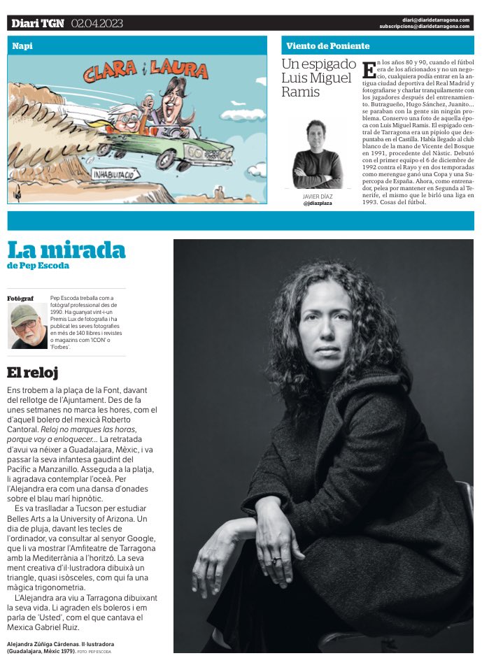 Contraportada d’avui diumenge al <a href="/diaridtarragona/">Diari de Tarragona</a> la Mexicana Alejandra Zuñiga, Il·lustradora gràfica resident a #Tarragona 

#Photography ©️PepEscoda