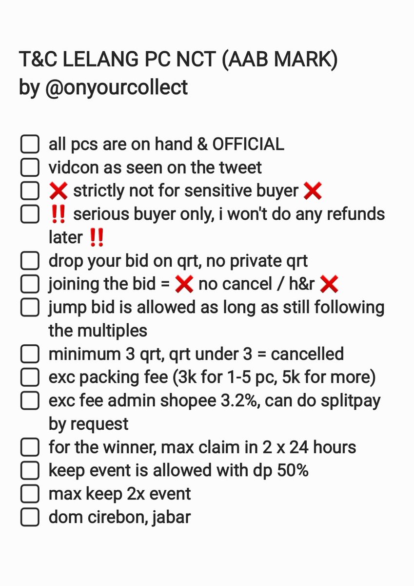 onyourcollect's tweet photo. [ rts are appreciated ]

LELANG PC MOSTLY AAB NCT MARK

💰 bid starts from IDR 0-30k
📆 end: 4 april, 20.00 WIB
‼️ must read T&amp;C first
🚚 cirebon jabar

t. wts auction album non cashbee dicon holo glimo hotsa baker wgu go neozone suhum resonance ld ac id yb agent cafe ready ina https://t.co/mRQMCUbfWw