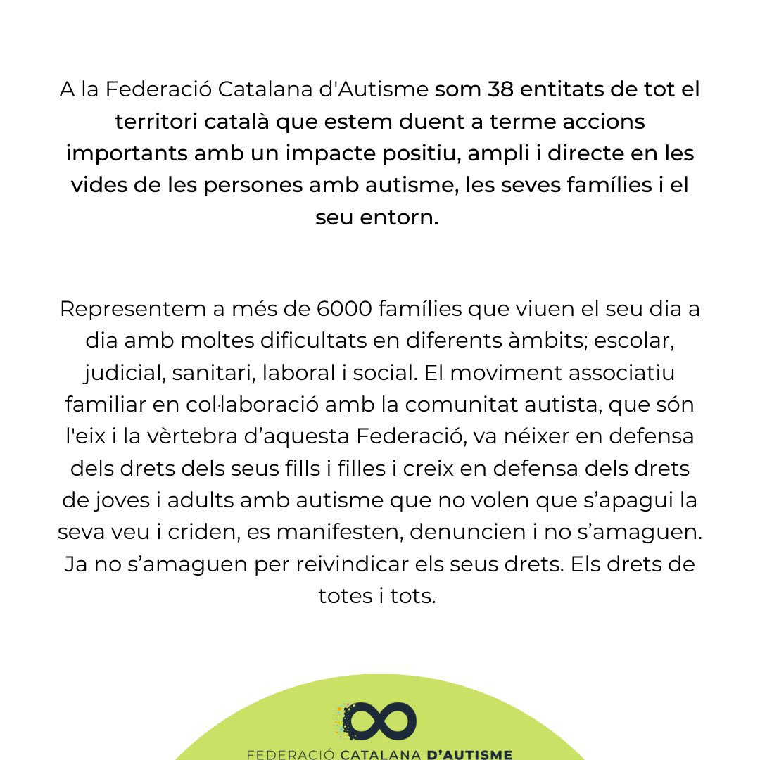 neusmunte's tweet image. Avui se celebra el Dia Mundial de conscienciació sobre l’ #autisme
Recollim el Manifest de la @FedCatAutisme , una crida a la societat amb un missatge d’esperança i d’implicació, de reivindicació i denúncia. #FemHoPossible 
fedcatalanautisme.org/wp-content/upl…