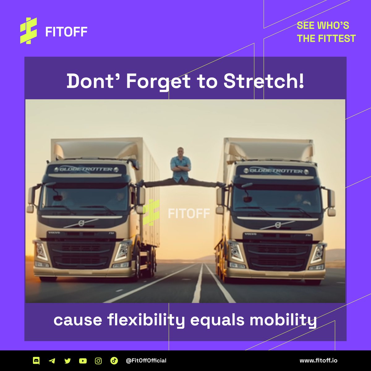 FitOffOfficial's tweet photo. GM All!
Don't forget to stretch your body! Better flexibility equals better mobility and healthier joints. Because those popping joints are not your body clapping for you during your workouts ๐
#FitOff #Meme #Stretching
Image source: Volvo Trucks Live Test https://t.co/frTKWKTLi1